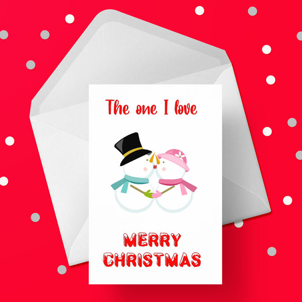 Christmas Card for The one I Love - Snowman Kiss