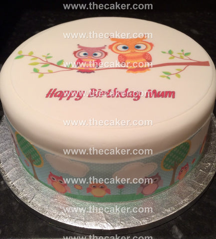 Owl 01 Edible Icing Cake Topper or Ribbon