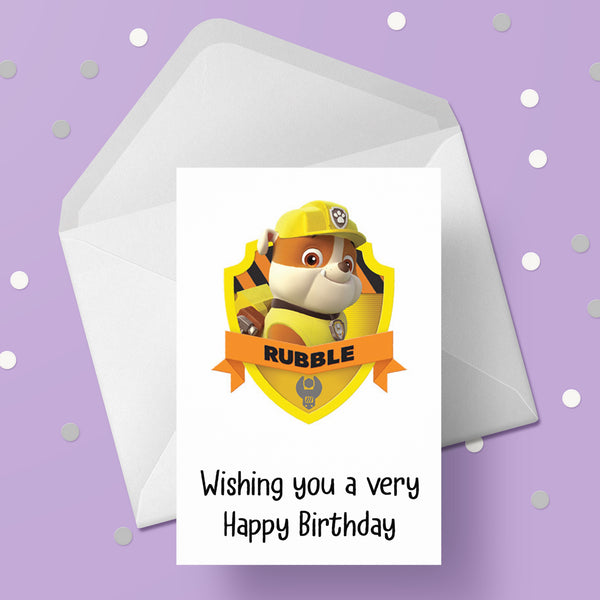 Paw Patrol Rubble Birthday Card