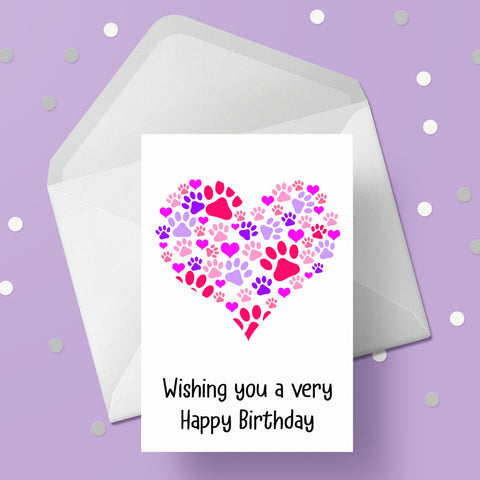 Dog Paw Print Love Heart Birthday Card