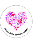 Dog Paw Print Love Heart Edible Icing Cake Topper