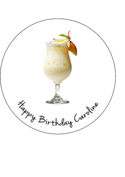 Pina Colada Cocktail Edible Icing Cake Topper