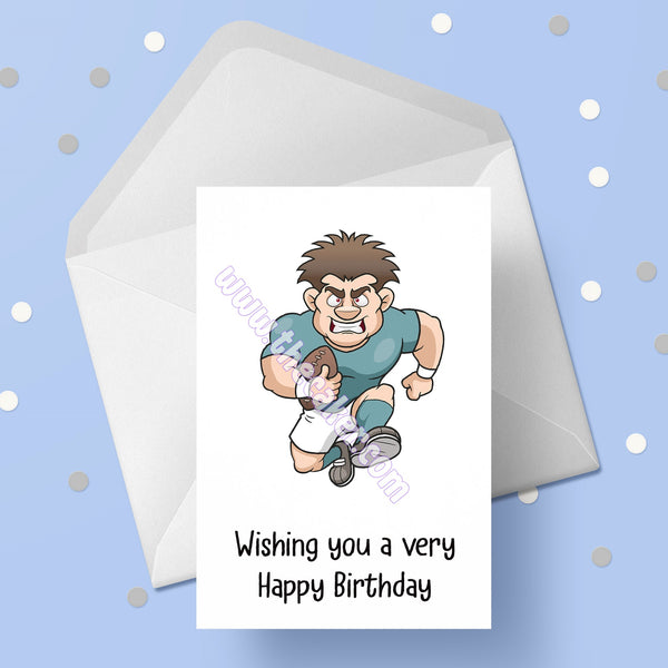 Rugby Player Birthday Card (Blue)