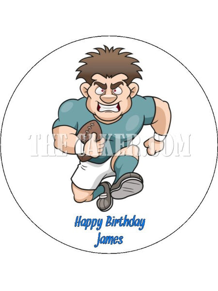 Rugby Player Edible Icing Cake Topper (Blue)