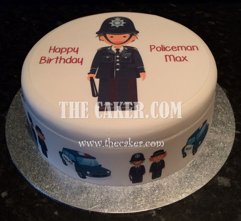 Police Officer Male Edible Icing Cake Topper or Ribbon - Policeman