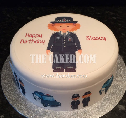 Police Officer Female Edible Icing Cake Topper or Ribbon - Policewoman