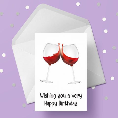 Red Wine Glasses Birthday Card