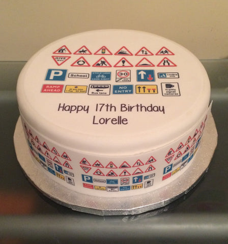 17th Birthday Edible Icing Cake Topper or Ribbon - Road Signs