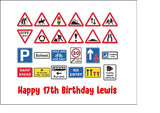 17th Birthday Edible Icing Cake Topper - Road Signs