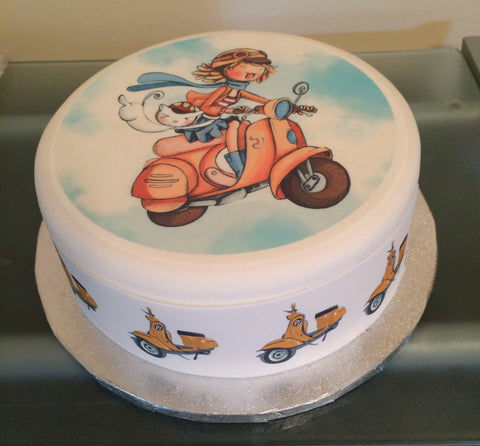 Scooter 05 Edible Icing Cake Topper or Ribbon