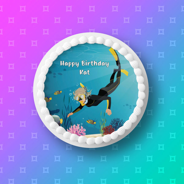 Diving Edible Icing Cake Topper 03 - Female Diver