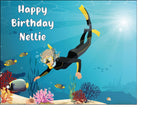 Diving Edible Icing Cake Topper 03 - Female Diver