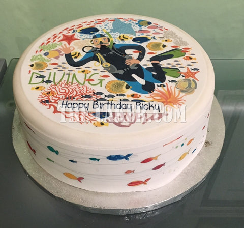Scuba Diving 01 Edible Icing Cake Topper  or Ribbon