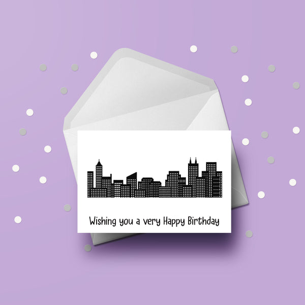 City Skyline Birthday Card - Sky Scraper Buildings