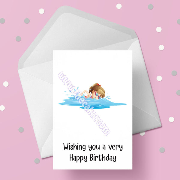 Swimming Birthday Card 02 - GIrl Swimmer
