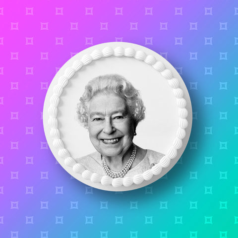 Queen Elizabeth 02 Edible Icing Cake Topper or Ribbon