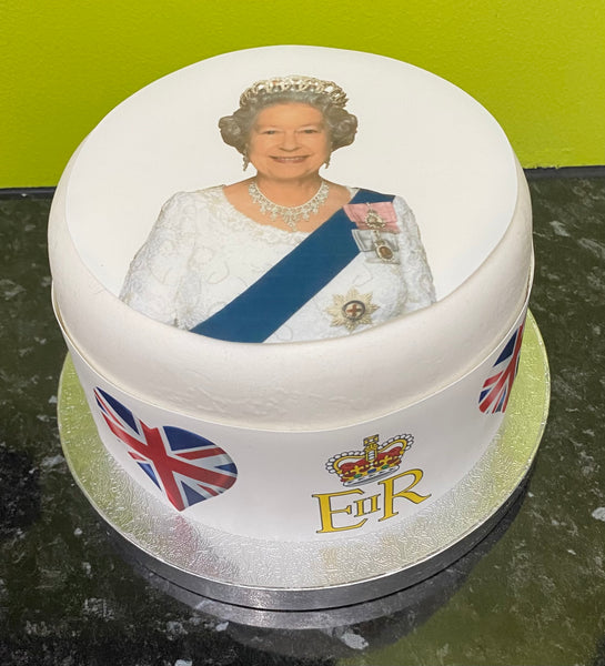 Queen Elizabeth 01 Edible Icing Cake Topper or Ribbon