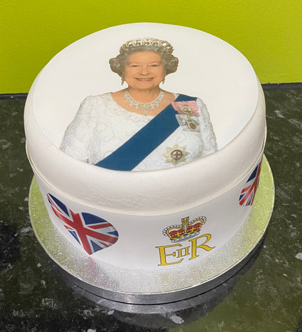 Queen Elizabeth 01 Edible Icing Cake Topper or Ribbon