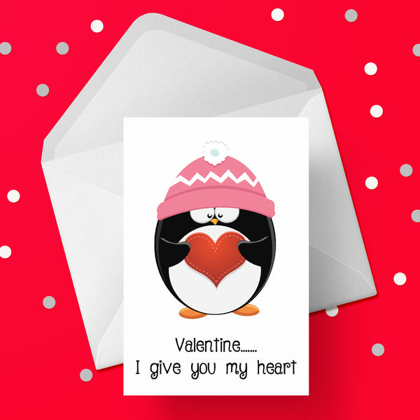 Valentine's Day Card 03 - Cute penguin holding heart