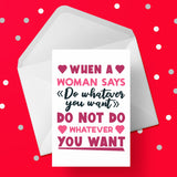 Boyfriend Birthday Card 01 - Funny "when a woman says ..."