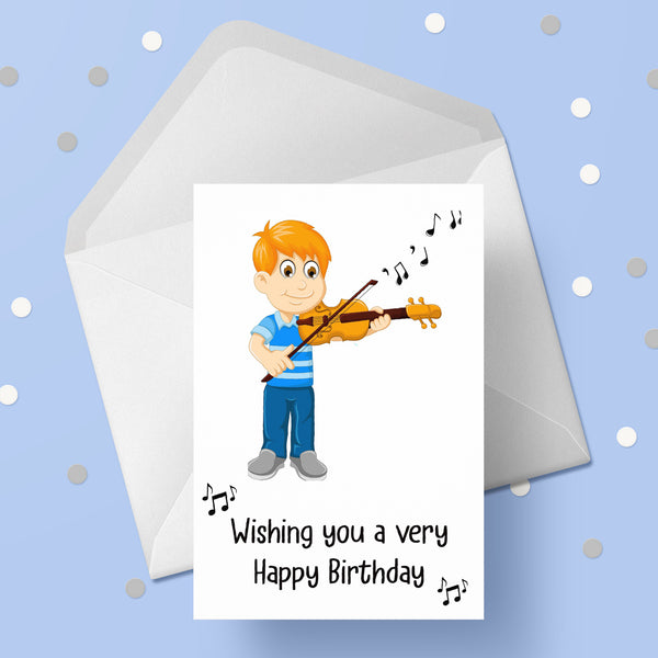 Violin Birthday Card 01 - Boy playing Violin