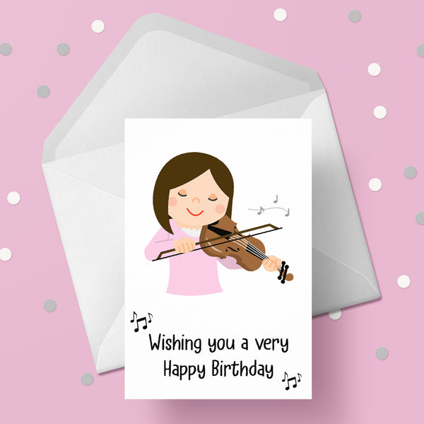 Violin Birthday Card 02 - Girl playing Violin
