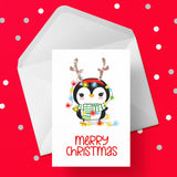 Christmas Card 14 - Cute Penguin & fairy lights