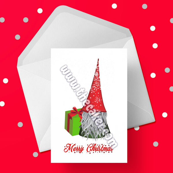 Christmas Card 22 - Cute Christmas Gnome and gift