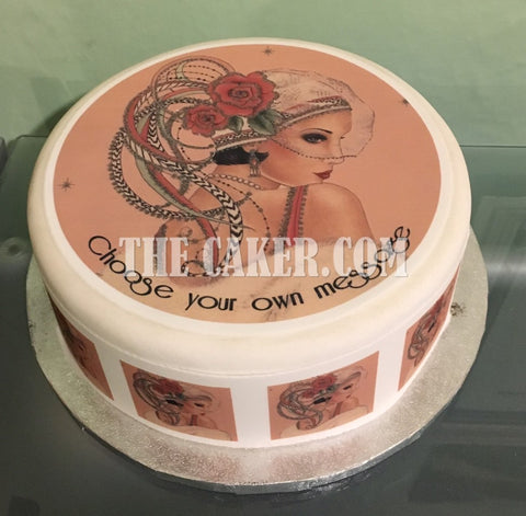 Art Deco Lady 03 Edible Icing Cake Topper or Ribbon