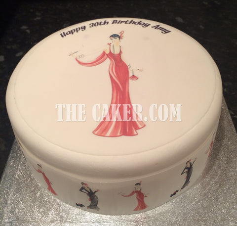 Art Deco Lady 02 Edible Icing Cake Topper or Ribbon