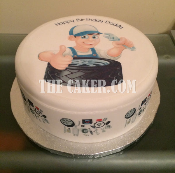 Car Mechanic Tyres Edible Icing Cake Topper