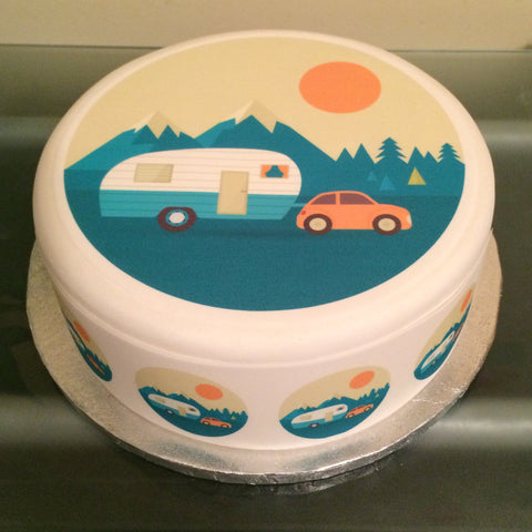 Caravan Motorhome 01 Edible Icing Cake Topper or Ribbon