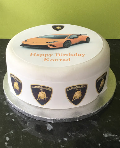 Lamborghini Racing Car 04 (Orange) Edible Icing Cake Topper