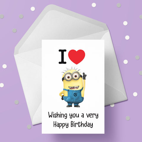 Minions 01 Birthday Card - I love minions